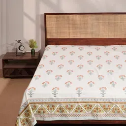 Fabindia Orange-Colored & White Printed Cotton 120 TC Single Bed Cover-55