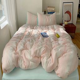JC HOME Blue & White Striped Polycotton 3 Piece Double Queen Regular Bedding Set-image-68