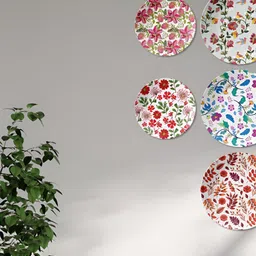 THE QUIRKY HOME 5-Pcs Blue & Pink Whimsical Garden Ceramic Wall Plates-image-7