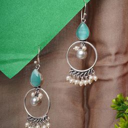 Bamboo Tree Jewels Artificial Stones Studded & Beaded Circular Drop Earrings-image-95