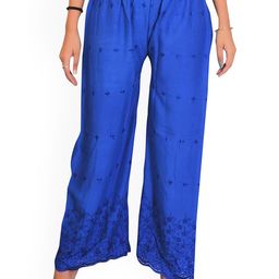 SRISARAS Women Ethnic Motif Embroidered Relaxed Fit Mid-Rise Cotton Trousers-image-100