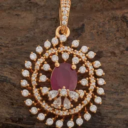 Kushal's Fashion Jewellery 92.5 Sterling Silver Gold-Plated CZ Circular Pendant-16