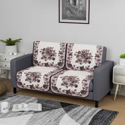 Aura Brown & White Cotton 4 Piece Sofa Cover-image-82