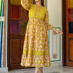 IKRASS Women Cotton Floral Printed Empire Midi Dress-image-92