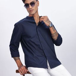 Eszett Men Solid Mandarin Collar Cotton Casual Shirt-image-90