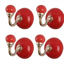 Indianshelf Red & Gold Toned 4 Pieces Metal Wall Hooks-13