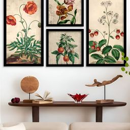Kotart Black, Orange & Green 4 Pieces Floral And Botanical Wooden Wall Arts-picture-38