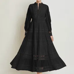 JC Collection Mandarin Collar Self Design Printed Maxi Dress-image-39