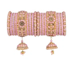Mamon Creations Set Of 38 Gold-Plated & Pink Alloy Zircon Bangles-picture-29