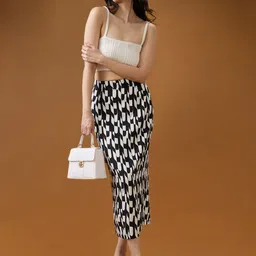 Globus Abstract Mid-Rise Back Slit Straight Midi Skirt-image-42