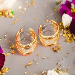 DressBerry Gold-Plated Cubic Zirconia Studded Circular Shaped Hoops-18