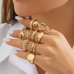 Jewels Galaxy Set Of 10 Gold Plated Midi Adjustable Finger Rings-34