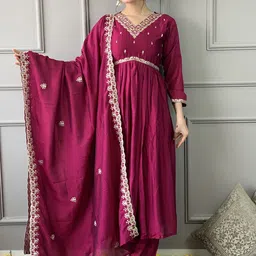 THE52 Floral Embroidered Anarkali Zari Kurta With Trousers & Dupatta-picture-57