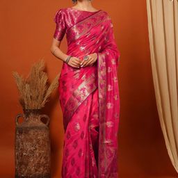 yourwish Woven Design Zari Organza Banarasi Saree-image-87