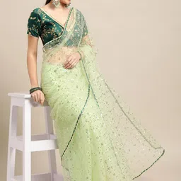 Warthy Ent Floral Embroidered Net Fusion Saree-picture-21