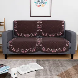 Kuber Industries Brown & Pink 4 Pieces Self Design Velvet Sofa Covers-36