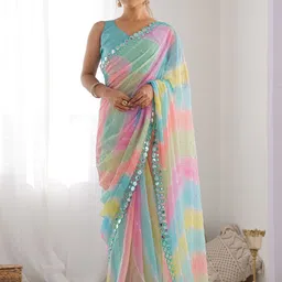 KALINI Striped Mirror Work Poly Georgette Saree-picture-32
