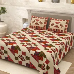 Homez Sparrow Multicoloured & Blue Ethnic Motifs 210 TC King Bedsheet with 2 Pillow Covers-image-21
