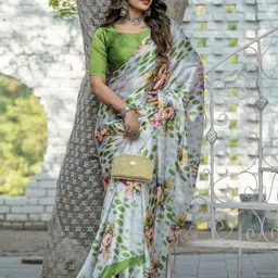 STAVA CREATION Floral Satin Saree-13