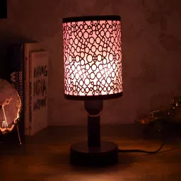Craftlayout Pink Printed Metal Traditional Cylindrical Shaped Table Lamp with Bulb-19