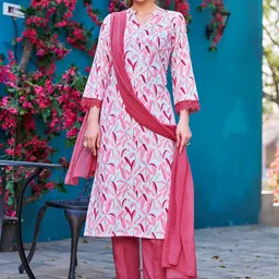 Moda Rapido Floral Printed Mandarin Collar Straight Kurta With Trouser & Dupatta-image-19