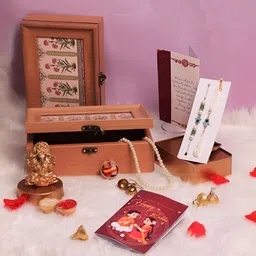 Art Street Stones Studded And Beaded Bhaiya Bhabhi Rakhi Gift Set-55
