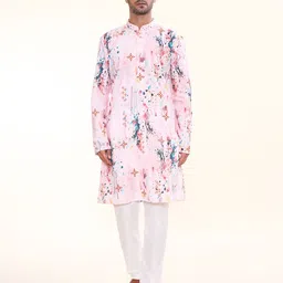 Arihant Rai Sinha Mandarin Collar Abstract Printed Straight Kurta with Churidar-16