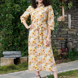 VANGULL Floral Print Shirt Midi Dress-picture-2