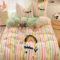 JC HOME Green & Pink Cartoon Characters Printed Double Queen Regular Bedding Set-image-30