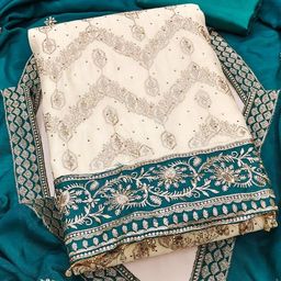 kalini Blue Vichitra Silk Codding Work Unstitched Dress Material-picture-16