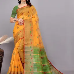 Peachmode Floral Zari Silk Cotton Saree-picture-10