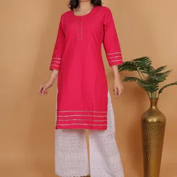 Trendzmy Round Neck Gotta Patti Pure Cotton Straight Kurta With Palazzos-image-64