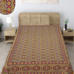 Texstylers Gold-Toned & Maroon Floral 140 TC Single Bedsheet with Pillow Covers-image-14