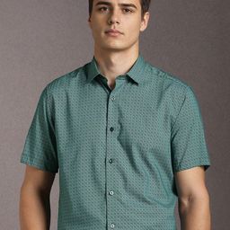 Louis Philippe Geometric Printed Spread Collar Formal Shirt-image-74