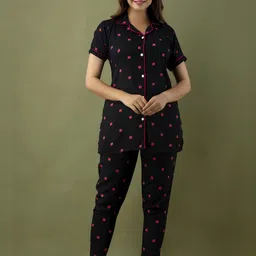 Women Black Box Print Night Suit-image-14