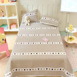 JC HOME Khaki & White Printed Pure Cotton 162 TC Double Bed Cover With 2 Pillow Covers-image-43