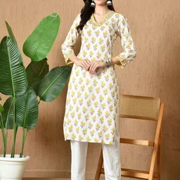 HERE&NOW Floral Printed V-Neck Straight Kurta-picture-46