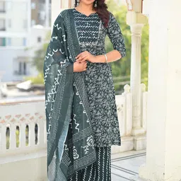 DISHWA FASHION Women Floral Printed Straight Mirror Work Kurta Trousers With Dupatta-picture-15