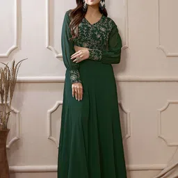 Janasya Green Georgette Embroidered Top With Skirt Set-picture-15