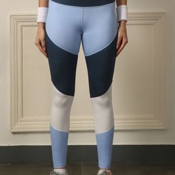 Soie Women's High-Waist Compression Waistband Ankle-Length Leggings With Tri-Color Block-picture-1