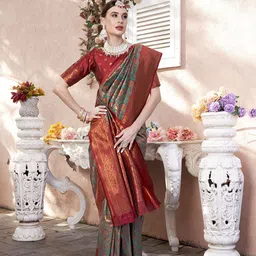 Anouk Rustic Ethnic Motifs Woven Design Zari Kanjeevaram Saree-picture-17