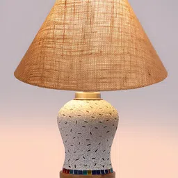 Devansh Beige Textured Wooden Frustum Shaped Table Lamp With Mosaic Glass Base image 2