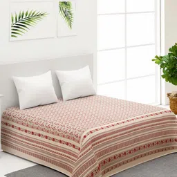 Fabindia Varda Fuchsia & Beige Ethnic Motifs Printed Cotton Double Bed Cover-image-29