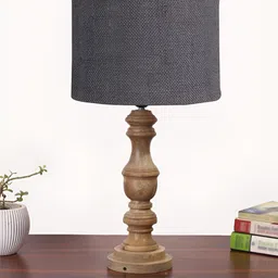 Devansh Grey & Brown Wooden Cylindrical Shaped Table Lamp image 5