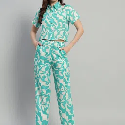 ROSEMELON Abstract Printed Shirt Collar Shirt With Trouser-53