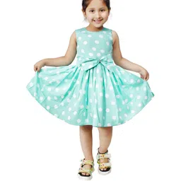 Alisha Moda Gilrs Sea Green Polka Dot Print Crepe Fit & Flare Dress-image-21