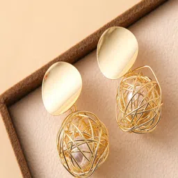 TEULRIP Gold-Plated Artificial Beads Beaded Contemporary Drop Earrings-4