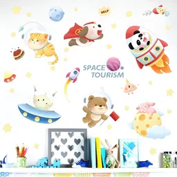 INDIAN ROYALS Space Tourism Rocket Cats Bear Printed Waterproof Wallpaper-9