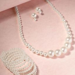ORANGENYSHA Rhodium-Plated Pear l Beaded Jewellery Set-image-52