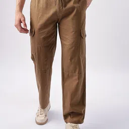 NEVER NEUD Men Cotton Relaxed Mid-Rise Cargos Trousers-image-20